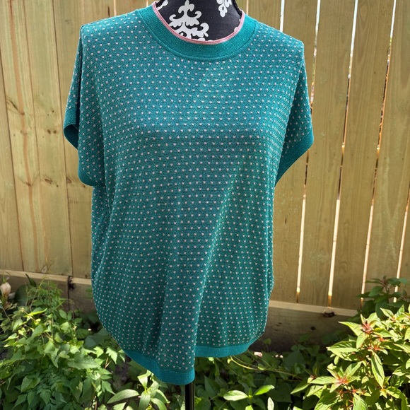Numph Tops - Numph Darlene Pullover Teal & Pink Polka Dot Women's Short Sleeve Top Sweater S